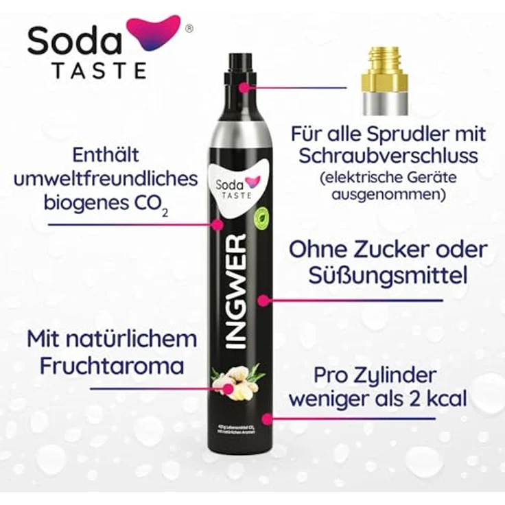 SodaTASTE Ingwer - CO2-Tauschzylinder, zuckerfrei für bis zu 60l gesprudeltes Wasser mit Geschmack – Bild 2