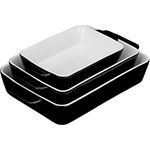 Relaxdays Auflaufform Set, 3 Größen, eckig, Keramik, spülmaschinenfest, Ofenform, für Lasagne und Gratins, schwarz/weiß, 6 x 33 x 20 cm