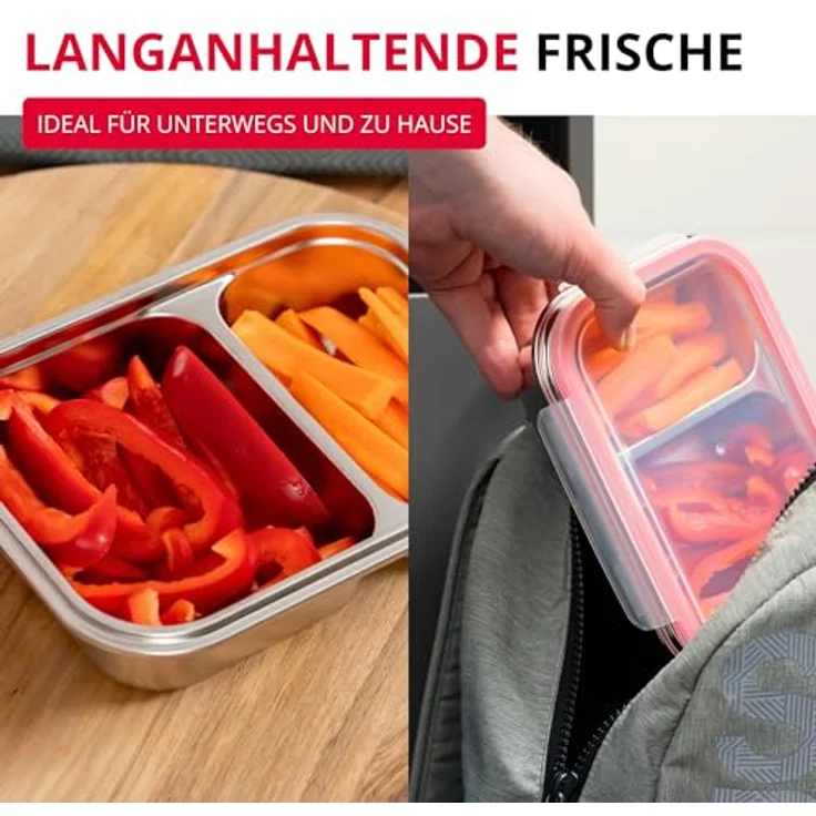 Westmark Edelstahl Lunchbox – Auslaufsichere, mikrowellen- und ofenfeste Bento Box, BPA-frei, Silber, geteilt 450 + 280 ml – Bild 3