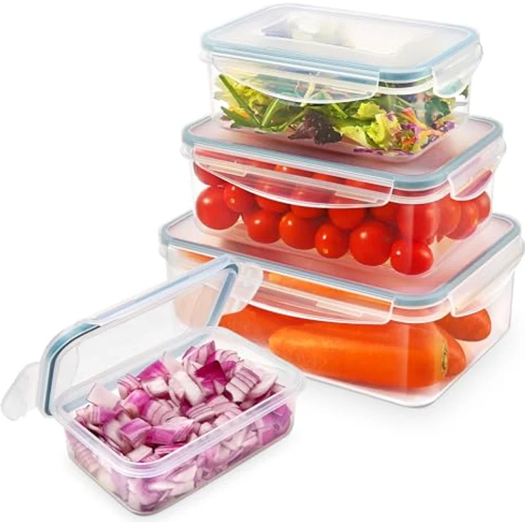YASHE Frischhaltedose mit Deckel, 4-teiliges Plastik Vorratsdosen Set, BPA-frei, mikrowellen- und spülmaschinengeeignet, luftdicht, stapelbar – Bild 8