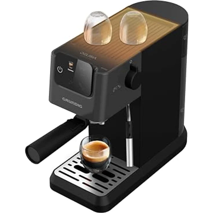 GRUNDIG KSM 4330 Siebträgermaschine mit Milchaufschäumdüse, Espressomaschine, für gemahlenen Kaffee, abnehmbarer Wassertank, Touch-Display, 1626 W Leistung, Memory Funktion, Schwarz – Bild 3