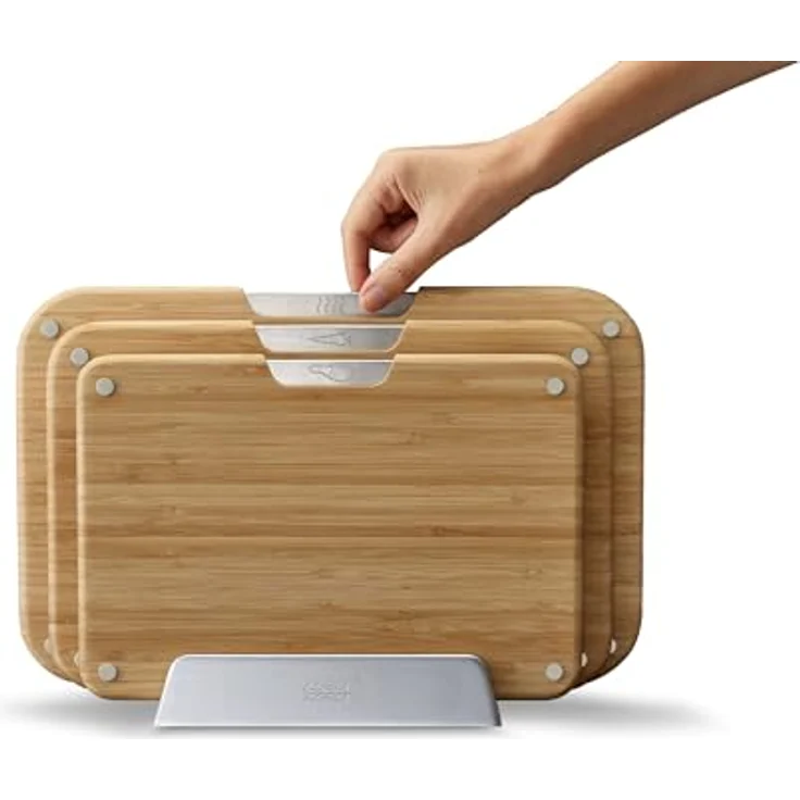 Joseph Joseph Nest Boards, 3er Set Schneidbretter mit Halterung aus Bambus, beige, rutschfest und lebensmittelspezifischen Symbolen – Bild 2