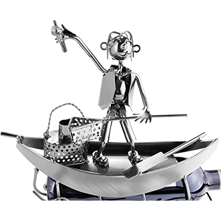 BRUBAKER Flaschenhalter Fischer in einem Boot Metall Skulptur Geschenk mit Geschenkkarte – Bild 7