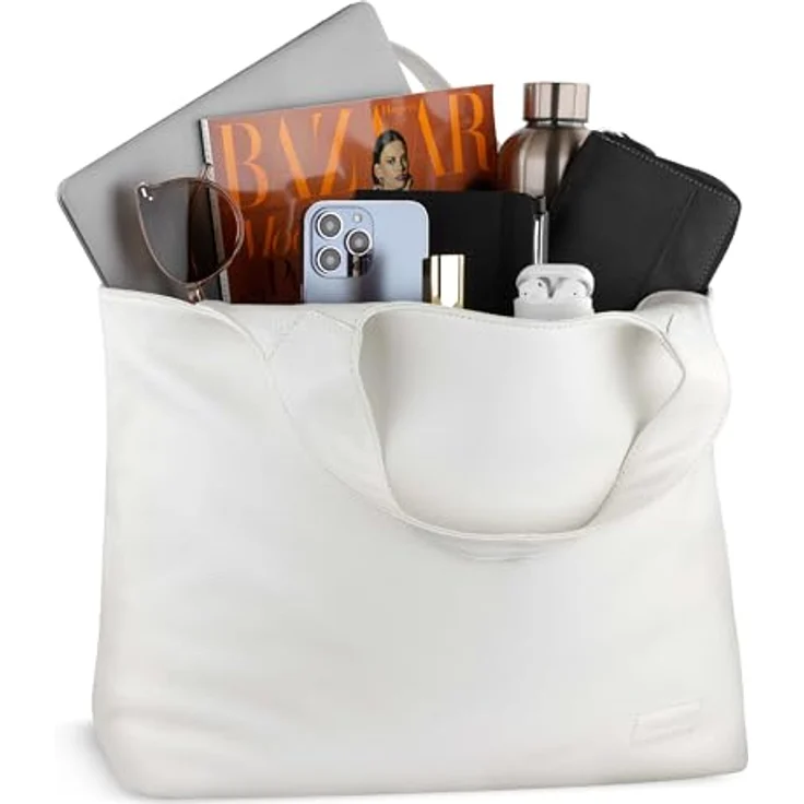 bugatti Elsa Shopper Tasche L, 100% Leder, 50 cm mit Laptopfach, weiß – Bild 4