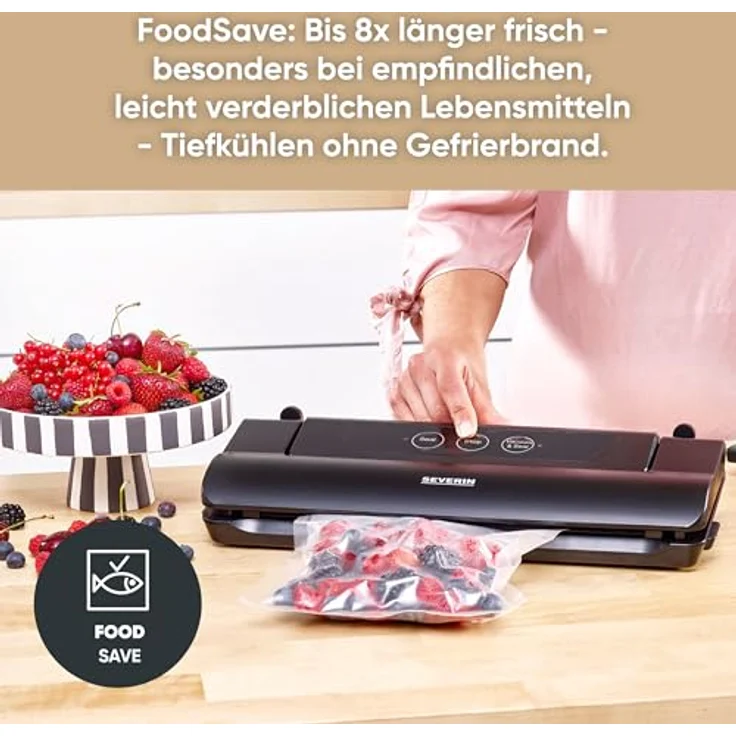 SEVERIN FS 3610 Vakuumiergerät mit intergriertem Cutter (Inkl.10 Vakuumbeutel (28x35 cm) Schweißnaht B: 28 cm, Integriertes Kabelfach) schwarz – Bild 4