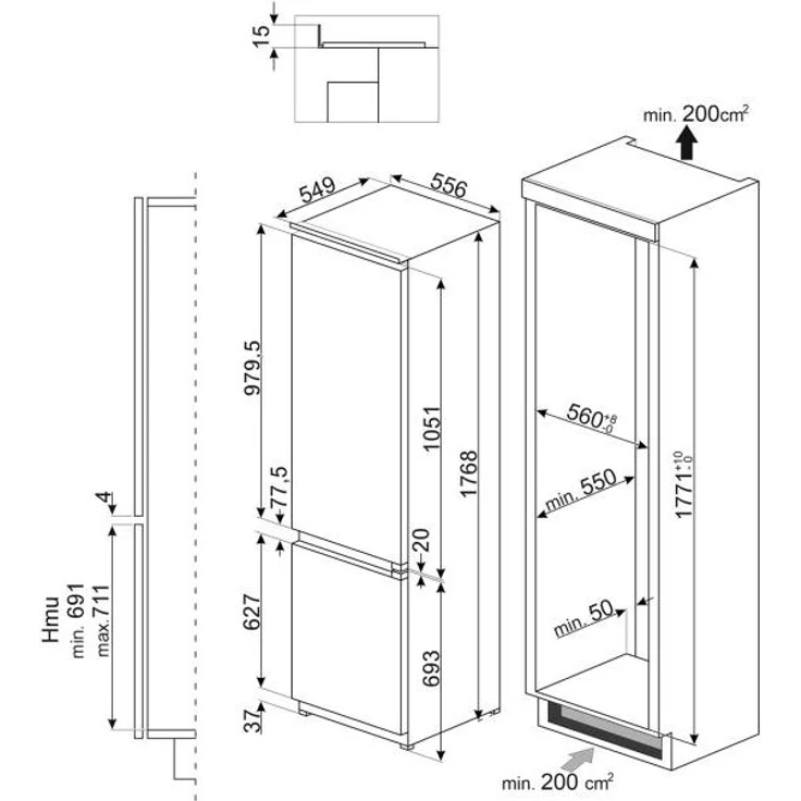 Smeg C8174DN2E Kühl-Gefrierkombination, Einbau, NoFrost, Schnellkühlen und -gefrieren, Breite 56 cm – Bild 3