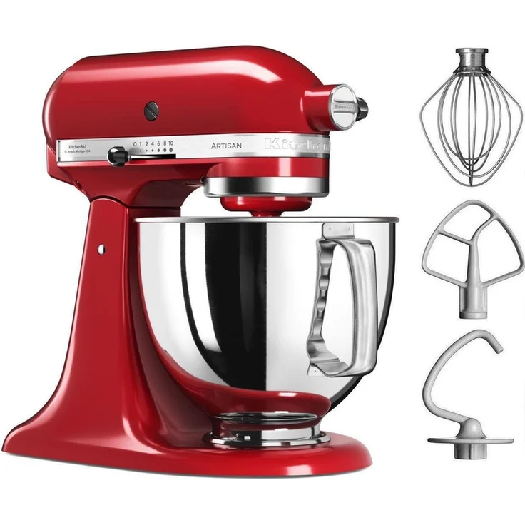 KitchenAid Artisan 5KSM125EER Küchenmaschine mit Direktantrieb, 300 W, 4,8L Edelstahlschüssel, empire rot, Serie: 5KSM125 – Bild 2