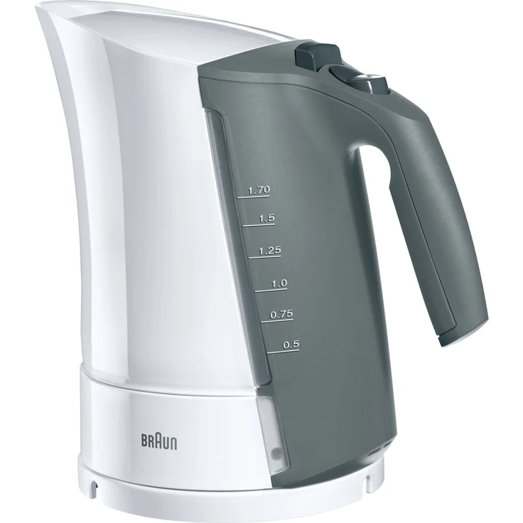 Braun WK300 Multiquick 3 Wasserkocher, 2200W, 1,6L, automatische Abschaltung, Schnellkochsystem, kabellos, Kalkfilter herausnehmbar, Kunststoff, weiß, grau – Bild 1