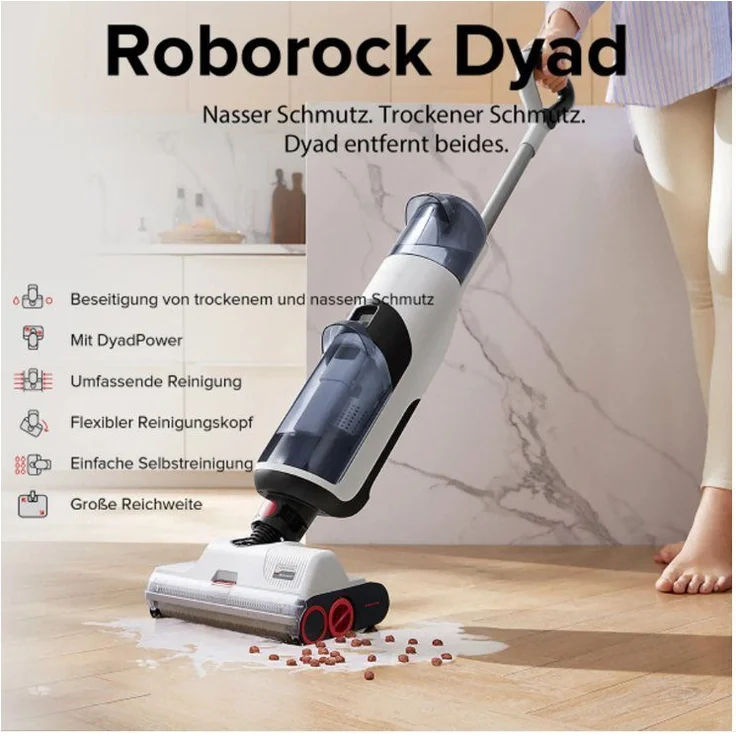Roborock Dyad 3in1 Bodenreiniger, Intelligente Doppelbürste Waschsauger, Kabelloser Nass-Trocken-Sauger, Selbstreinigend, Geeignet für Hartböden und Teppiche – Bild 6