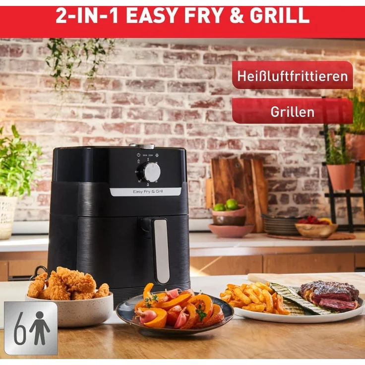 Tefal EY5018 Fry & Classic Heißluftfritteuse, 1400W, mit wenig Öl, 4,2 Liter Fassungsvermögen, Timer, Grillfunktion, inkl. Grillrost, Aluminium, schwarz – Bild 4