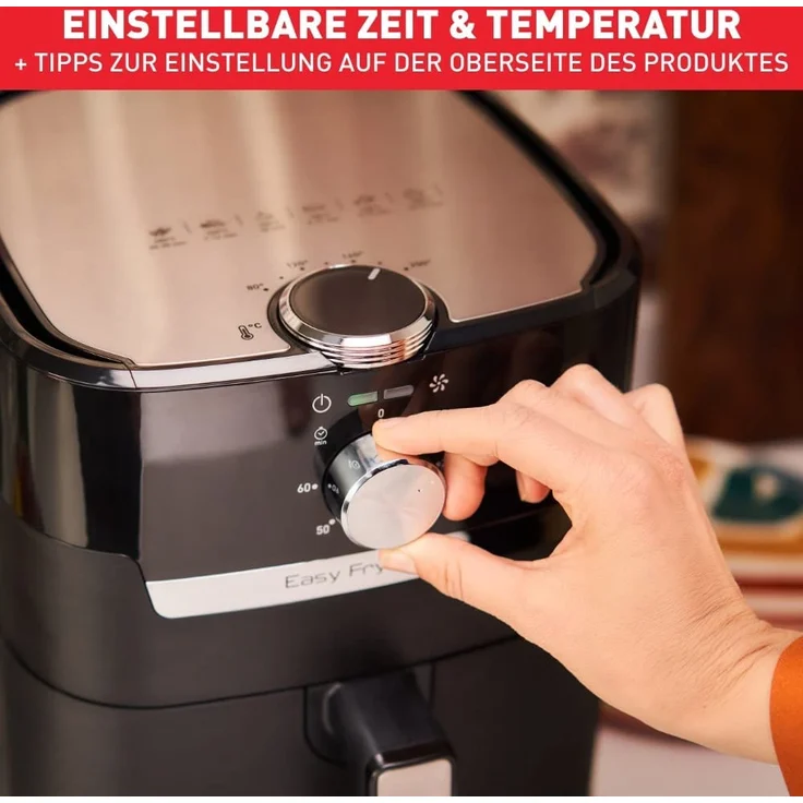 Tefal EY5018 Fry & Classic Heißluftfritteuse, 1400W, mit wenig Öl, 4,2 Liter Fassungsvermögen, Timer, Grillfunktion, inkl. Grillrost, Aluminium, schwarz – Bild 6