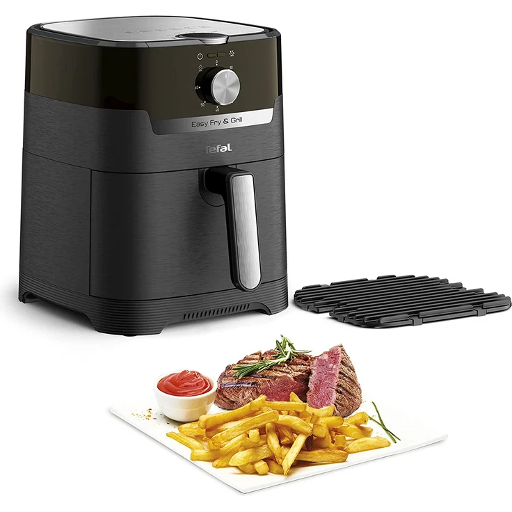 Tefal EY5018 Fry & Classic Heißluftfritteuse, 1400W, mit wenig Öl, 4,2 Liter Fassungsvermögen, Timer, Grillfunktion, inkl. Grillrost, Aluminium, schwarz – Bild 1