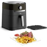 Tefal EY5018 Fry & Classic Heißluftfritteuse, 1400W, mit wenig Öl, 4,2 Liter Fassungsvermögen, Timer, Grillfunktion, inkl. Grillrost, Aluminium, schwarz