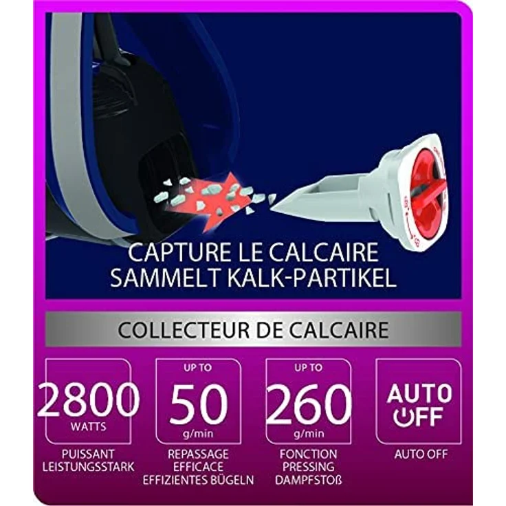 Calor FV6846C0 Ultragliss Anti-Kalk Plus Dampfbügeleisen, Dampf 50 g-min, Dampfstoß 260 g-min, 2800 W – Bild 3