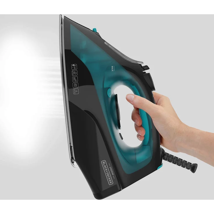 Black + Decker BXIR2403E Dampfbügeleisen, 2400 W, 45 g-min Dampf, 150 g-min Extra-Dampf, türkis-schwarz – Bild 3