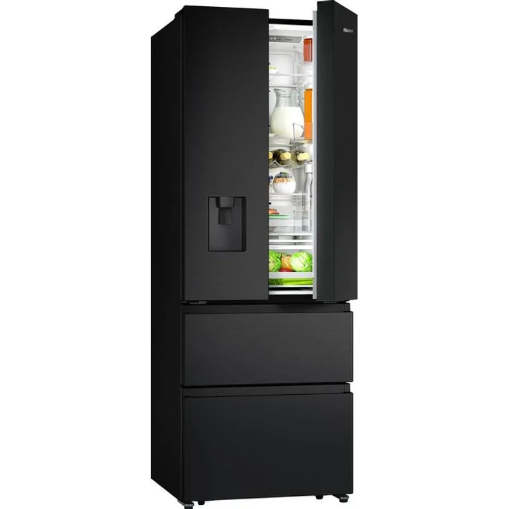 Hisense RF632N4WFE French-Door-Kühlschrank, freistehend, schwarz, NoFrost, Wasserspender, Wassertank, Schnellkühlen, Schnellgefrieren, Breite 70 cm – Bild 3