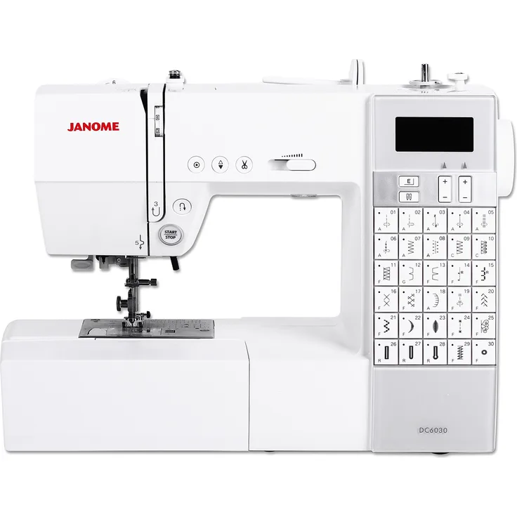 Janome DC6030 Decor Computer-Nähmaschine inkl. großem Anschiebetisch 40 x 28 cm LC-Display Harthaube Computer-Nähmaschine, weiß