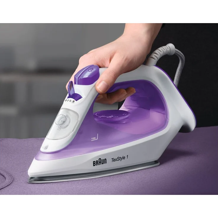 Braun SI 1080 VI TexStyle 1 Dampfbügeleisen, SuperCeramic Bügelsohle, 2000 W, Dampf 25 g-min, Dampfstoß 130 g-min, 220 ml Tank, violett-weiß – Bild 4