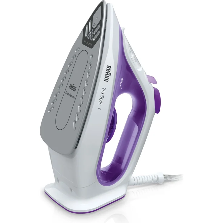 Braun SI 1080 VI TexStyle 1 Dampfbügeleisen, SuperCeramic Bügelsohle, 2000 W, Dampf 25 g-min, Dampfstoß 130 g-min, 220 ml Tank, violett-weiß – Bild 2