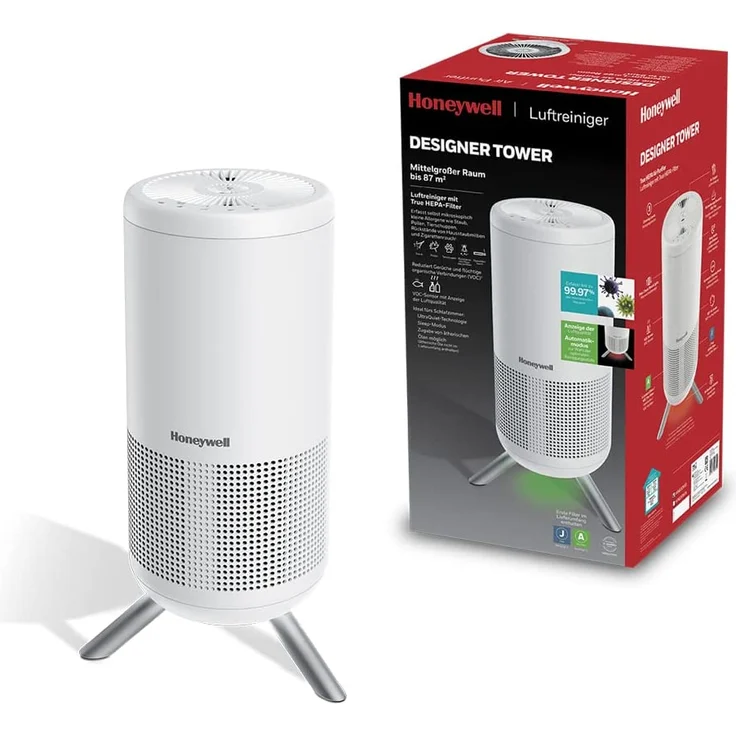 Honeywell HPA830WE Designer Tower Luftreiniger, bis 87 m², CADR 212 m3-h, HEPA Filter, Allergenfilter, Luftqualitätsanzeige, Automatik-& Sleep-Modus, für Aromaöle geeignet, weiß – Bild 3
