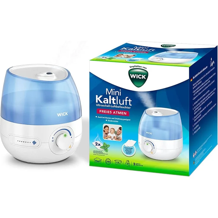 Wick WH525E Mini Kaltluft Ultraschall Luftbefeuchter, ätherische Öle, für Räume bis 15 m², 1,8 L, blau-weiß – Bild 2
