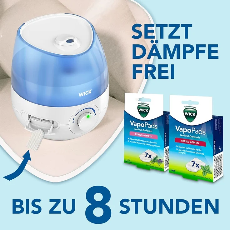 Wick WH525E Mini Kaltluft Ultraschall Luftbefeuchter, ätherische Öle, für Räume bis 15 m², 1,8 L, blau-weiß – Bild 7