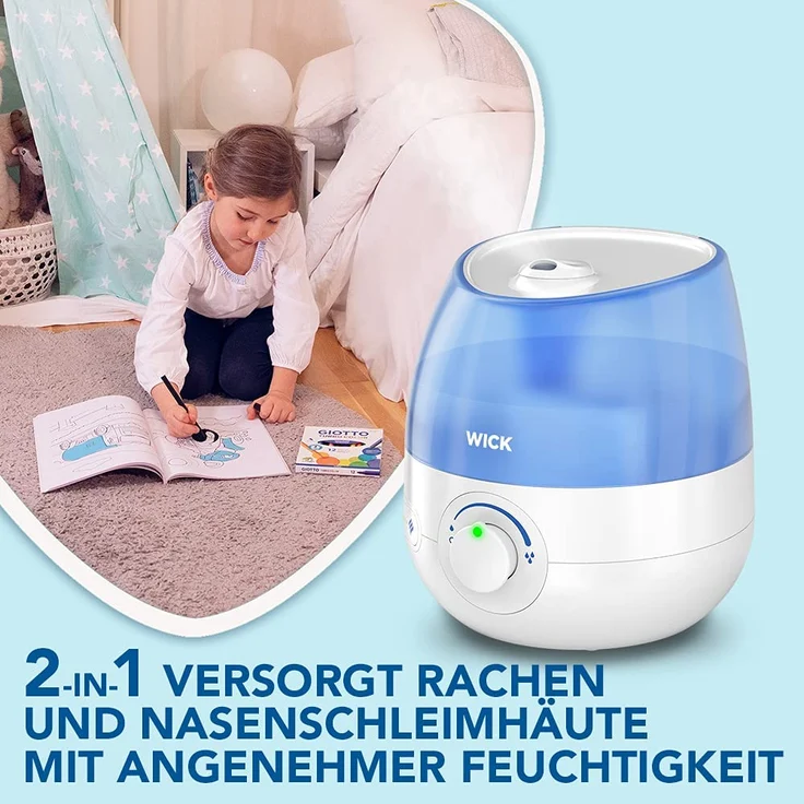 Wick WH525E Mini Kaltluft Ultraschall Luftbefeuchter, ätherische Öle, für Räume bis 15 m², 1,8 L, blau-weiß – Bild 5