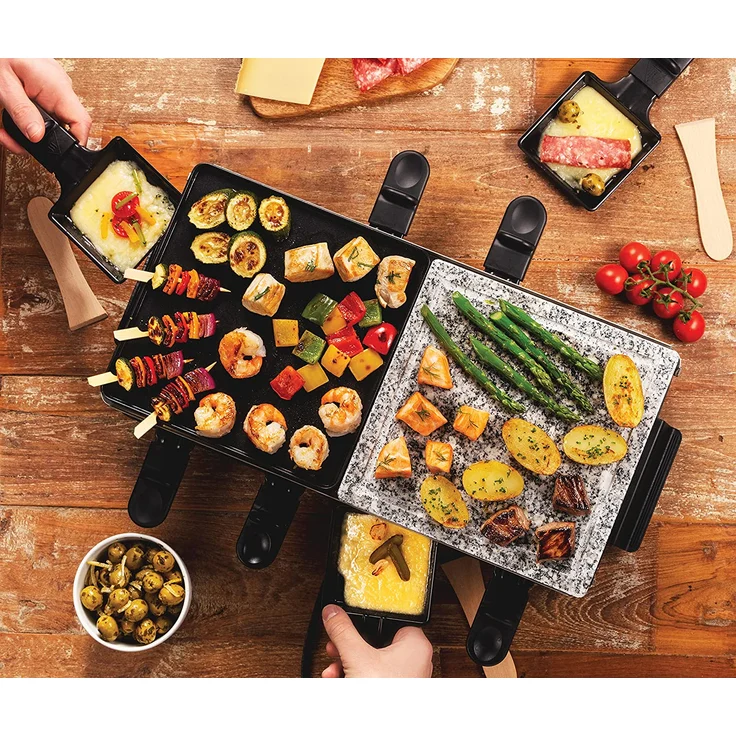 Russel Hobbs Multi Raclette 3 in 1, 1400W, Antihaftbeschichtung, inkl. 8 Pfännchen, 8 Holzspateln, variable Temperatureinstellung, schwarz – Bild 6