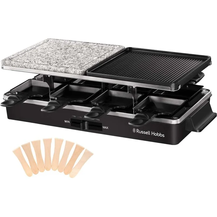 Russel Hobbs Multi Raclette 3 in 1, 1400W, Antihaftbeschichtung, inkl. 8 Pfännchen, 8 Holzspateln, variable Temperatureinstellung, schwarz – Bild 2
