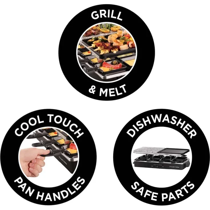 Russel Hobbs Multi Raclette 3 in 1, 1400W, Antihaftbeschichtung, inkl. 8 Pfännchen, 8 Holzspateln, variable Temperatureinstellung, schwarz – Bild 5