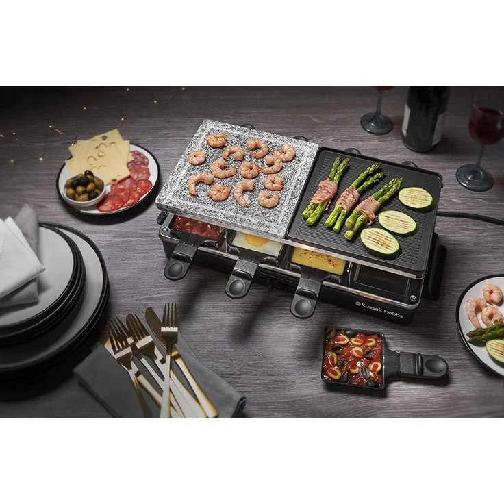 Russel Hobbs Multi Raclette 3 in 1, 1400W, Antihaftbeschichtung, inkl. 8 Pfännchen, 8 Holzspateln, variable Temperatureinstellung, schwarz – Bild 7