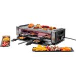 Unold 48760 Raclette Delice Basic, 1200W, Naturgrillstein, Wende Guss-Platte 38 x 19,5 cm, inkl. 8 Pfännchen, 8 Spatel, Antihaftbeschichtung, Edelstahl, Kunststoff, edelstahl, schwarz