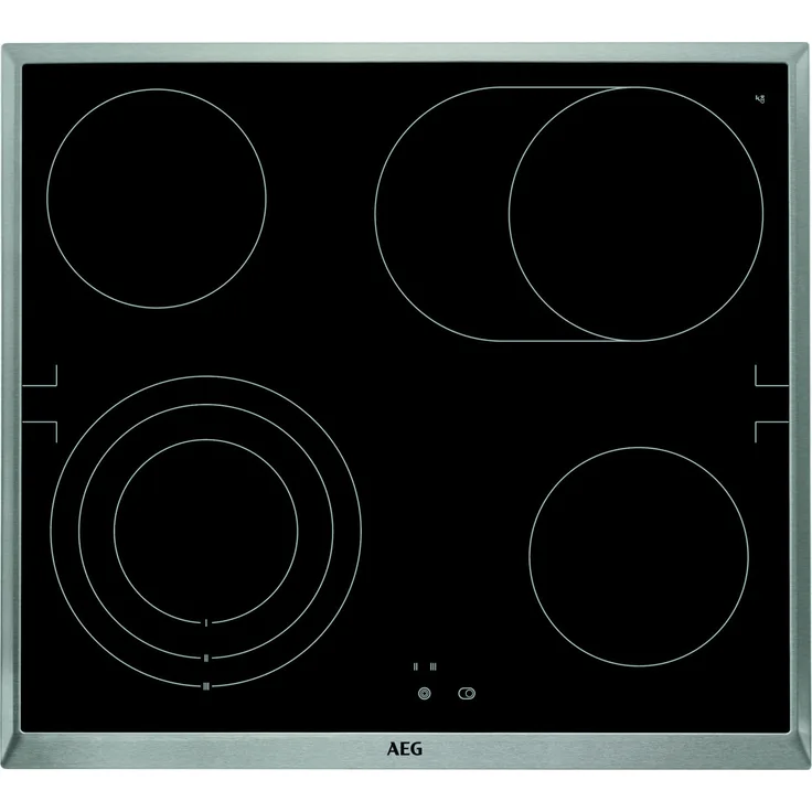 AEG HE604070XB Glaskeramikkochfeld, Herdgebunden, aufliegend, Einbaugerät, Betriebsart elektrisch, 4 Zonen, Breite 57,6 cm, Kombinierbar mit allen AEG-Einbauherden, Edelstahlrahmen, schwarz