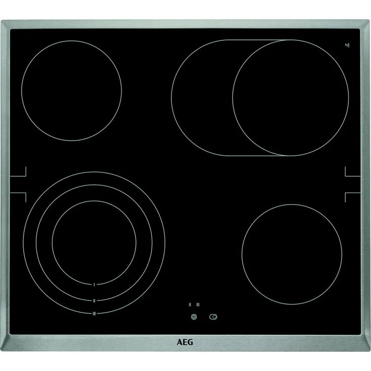 AEG HE604070XB Glaskeramikkochfeld, Herdgebunden, aufliegend, Einbaugerät, Betriebsart elektrisch, 4 Zonen, Breite 57,6 cm, Kombinierbar mit allen AEG-Einbauherden, Edelstahlrahmen, schwarz – Bild 1