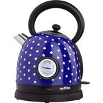 Grafner Retro Edelstahl-Wasserkocher, 2200W, 1,8L, 360°-Basis, Kalkfilter, blau mit Pünktchen