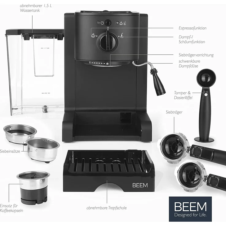 BEEM ESPRESSO PERFECT Espresso-Siebträgermaschine - 20 bar mattschwarz – Bild 3