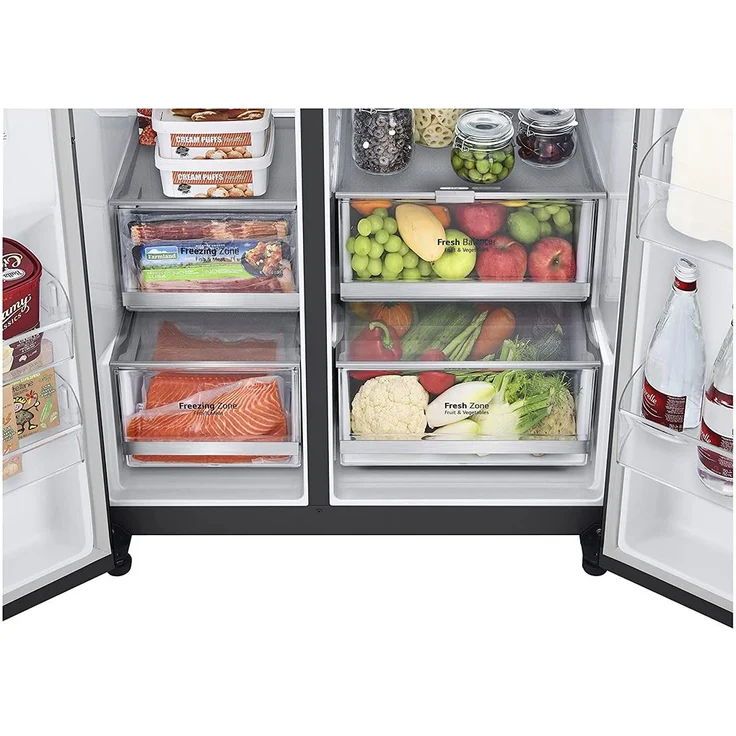 LG GSXV90MCDE Side-by-Side-Kühlschrank, freistehend, schwarz, NoFrost, InstaView, Schnellkühlen und -gefrieren, Wasserspender, Festwasseranschluss, Breite 91.3 cm – Bild 9