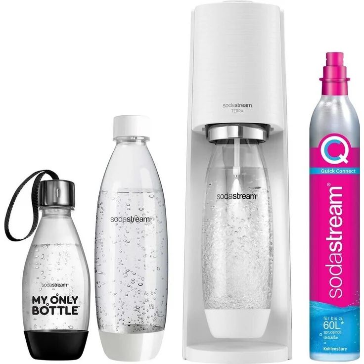 SodaStream Terra Wassersprudler, Vorteilspack mit 3 PET-Flaschen, CO2-Zylinder 60L weiß – Bild 1