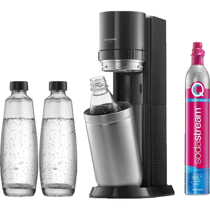 SodaStream DUO Promopack Wassersprudler, inkl. 2 x 1 L Glaskaraffe, 1 x 1 L PET-Flasche, schwarz – Bild 2