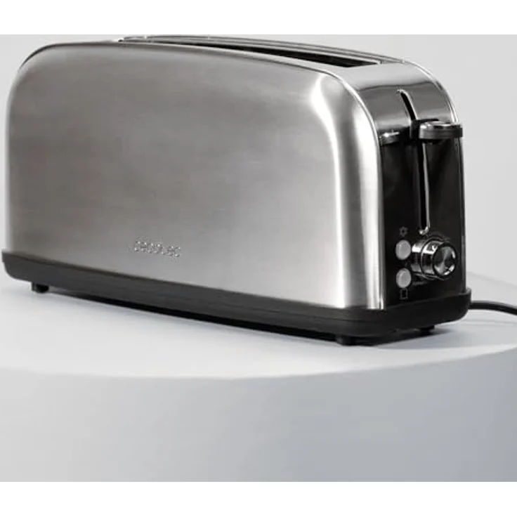 Cecotec Toastin' Time 850 Inox Long Lite, Vertikaler Toaster mit 850 W, 2 Scheiben, 3,8 cm breitem Schlitz, Edelstahl, inkl. Brötchenaufsatz und Krümelschublade – Bild 2