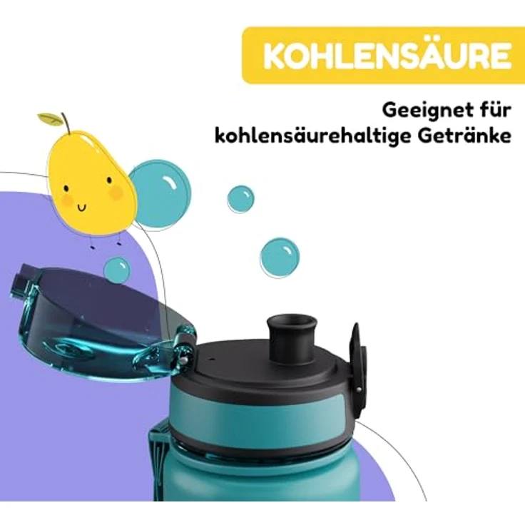 Klarstein Schmatzfatz Trinkflasche, 500 ml Kinderflasche mit auslaufsicherem Verschluss und Fruchtaufsatz für Schule und Outdoor, BPA-frei – Bild 4