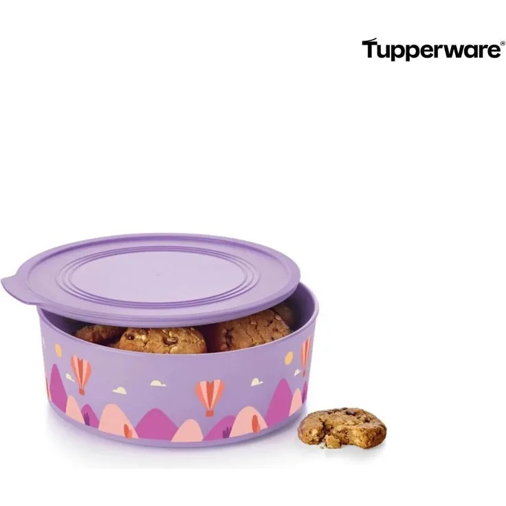 Tupperware Quadro 1,5 Liter rund, luft- und auslaufsichere Keksdose in Lila, stapelbar