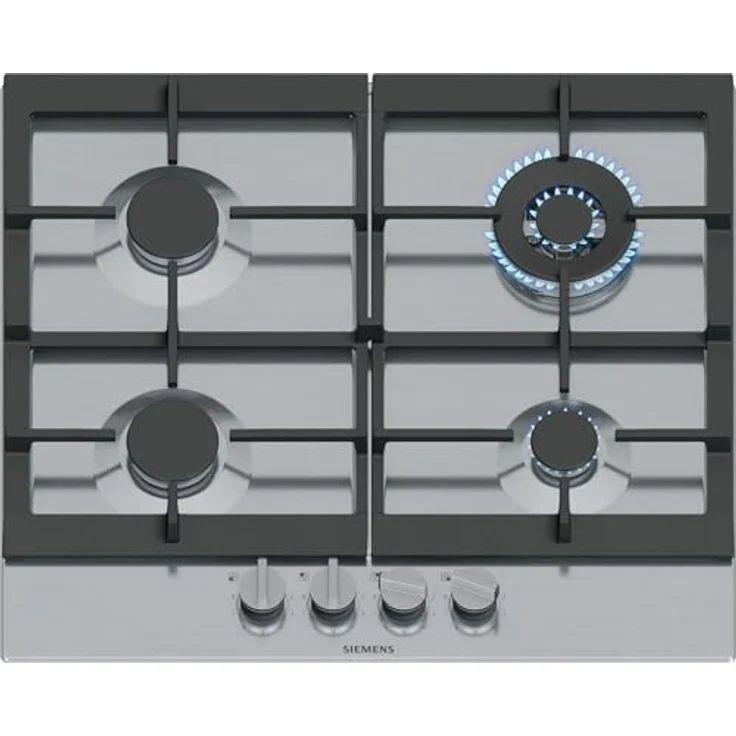 SIEMENS iQ500 Gaskochfeld EC6A5HI90, 60 cm, Edelstahl, stepFlame Technologie, Dual-Wok-Brenner 3,5 kW, abnehmbare Metallknebel, gusseisen Topfträger – Bild 1