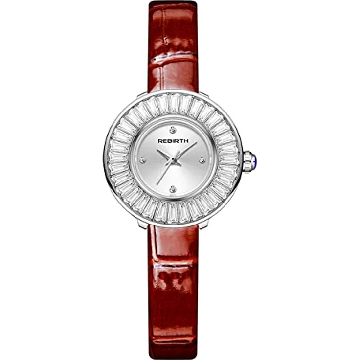 JewelryWe Damenuhr Analog Quarz, trapezförmiges Design mit Kristall, Echtlederarmband, braun, 30m wasserdicht – Bild 1