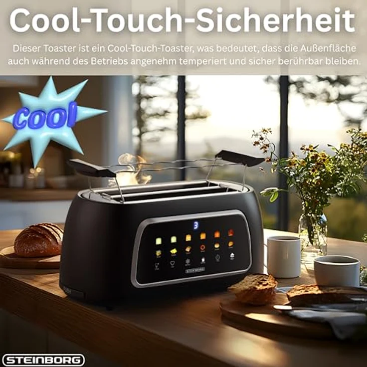 Steinborg® Automatik Toaster ST-4000, 4-Scheiben Edelstahl mit Touchscreen, Brötchenaufsatz, digitale Restzeitanzeige und Automatische Liftfunktion – Bild 4