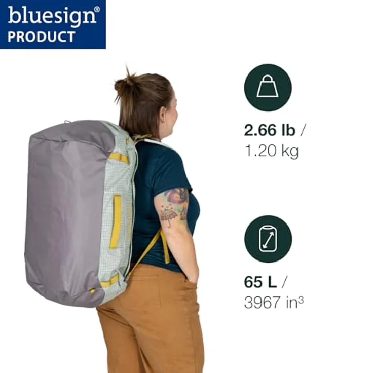 Osprey Transporter 65, Weekender Reisetasche aus 100% Nylon, 41 cm x 30 cm x 68 cm, frostige Minze-Soundwave Grau – Bild 2