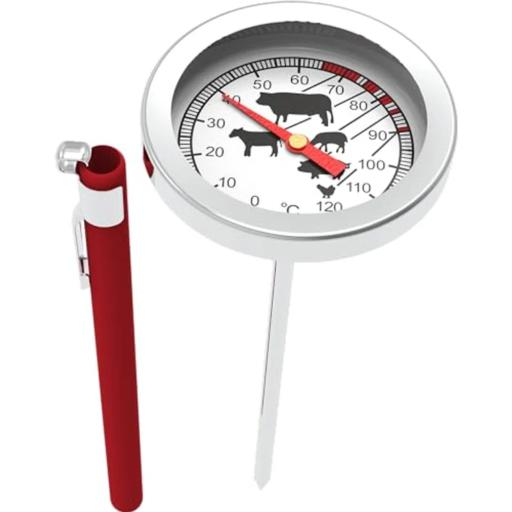 Thermometer zum Backen, Räuchern, Kochen, aus Edelstahl, mit grafischer Skala, 0-120°C – Bild 2