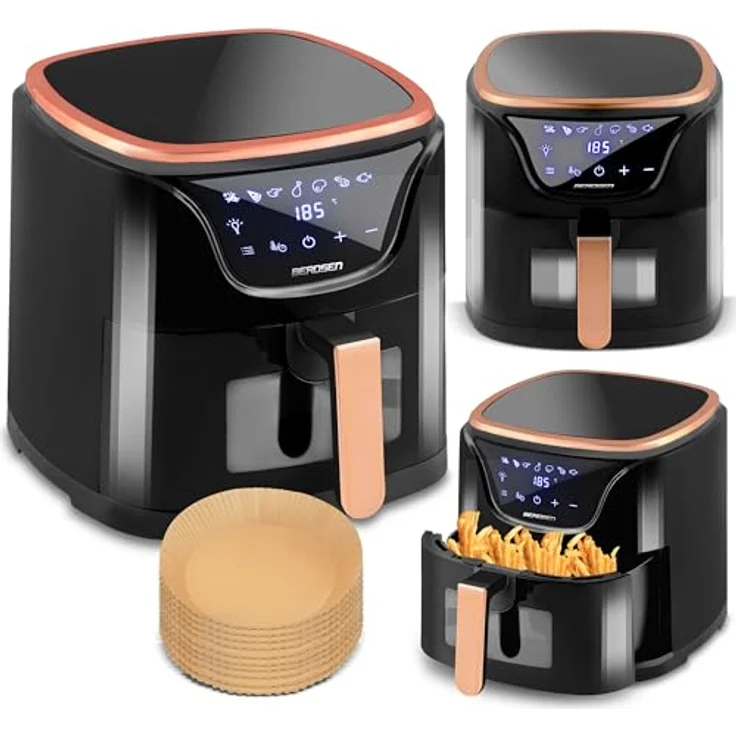 Berdsen Heißluftfritteuse Airfryer 1500 W, 5 L, fettfreies Kochen, Schwarz Gold, mit Timer und intelligenter Speicherfunktion – Bild 1