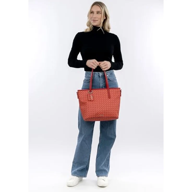 Tamaris TAS Francesca Shopper, Feinsynthetik mit längenverstellbarem Umhängeriemen, strukturierte Optik und Print-Design, schwarz – Bild 2
