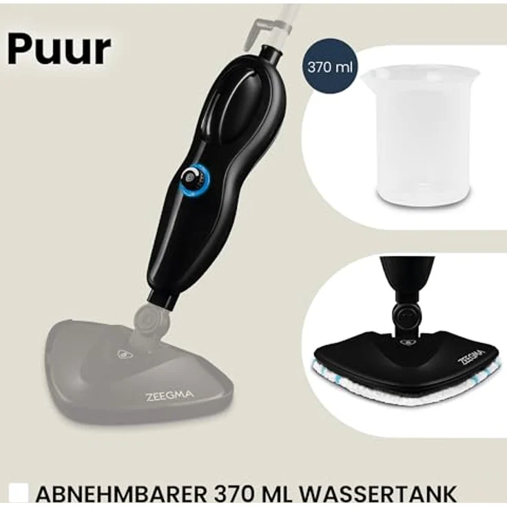 ZEEGMA DRADEN Tragbarer Dampfreiniger 0,35 l Schwarz 1000 W, einsatzbereit in 25 Sekunden, 7 verschiedene Aufsätze, 2 Wasserfilter, 5m Kabellänge – Bild 7